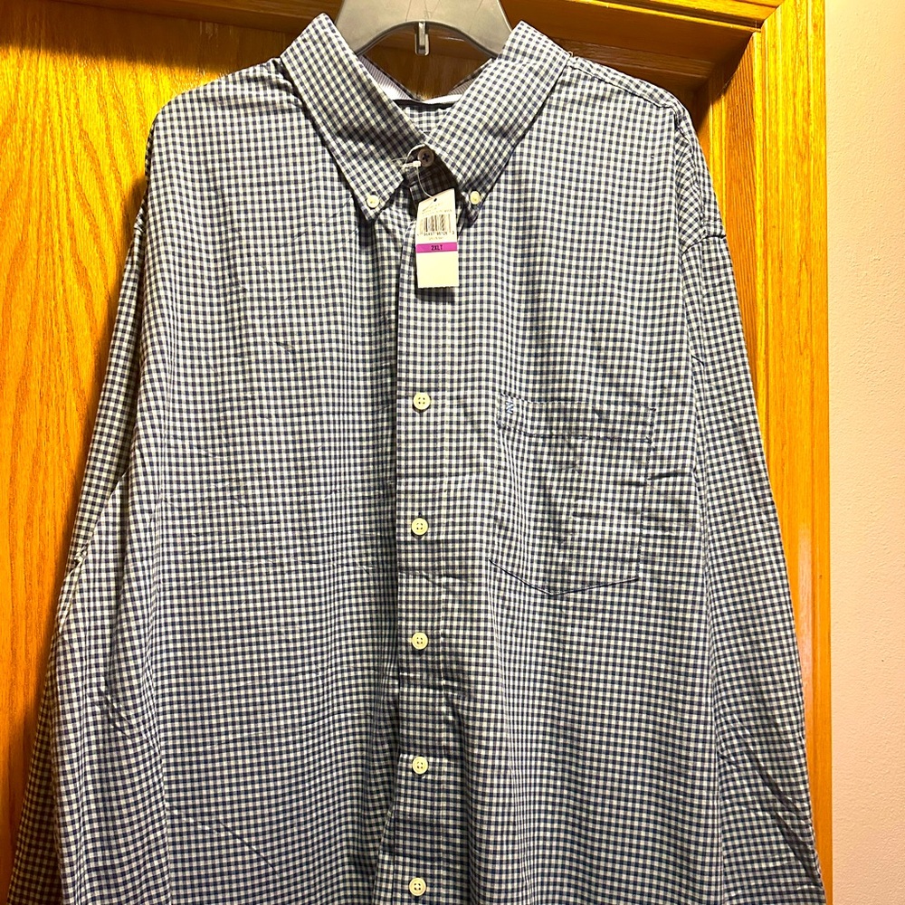 Navy Blue and Light Blue Gingham Men's Shirt